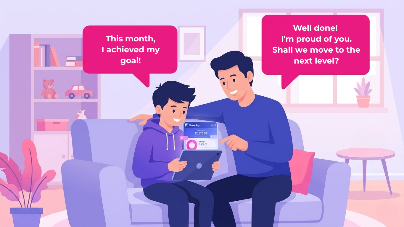 Parent and child discovering financial education together on a mobile app